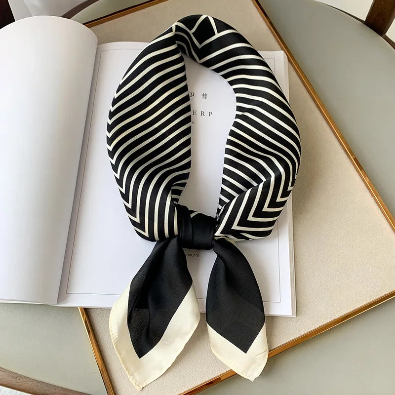 Luxury Silk Square Plaid Satin Scarf