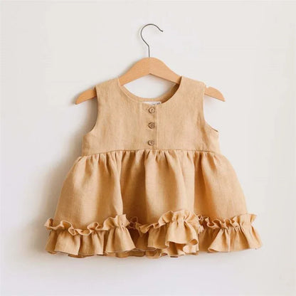 Cotton Linen Baby Girls Summer 3 Layers Cake Tutu Dress