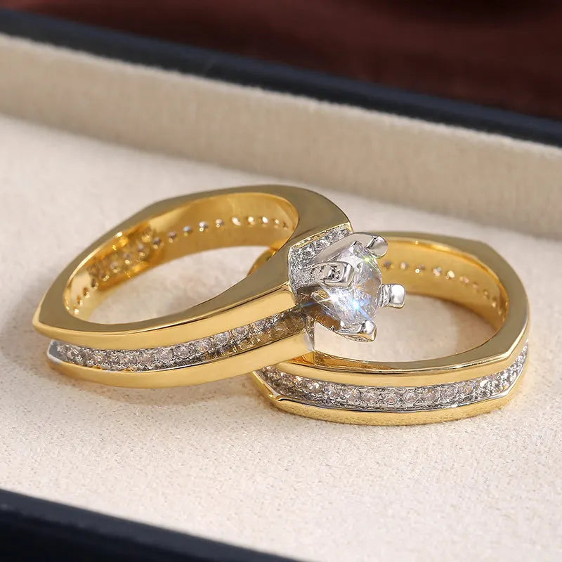 Huitan Round Zirconia Crystal Rings Set