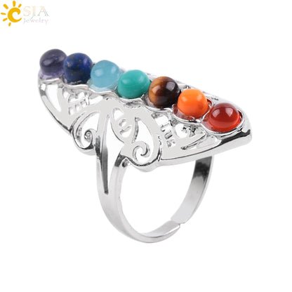 7 Chakra Stone Bead Finger Meditation Healing Point Yoga Ring