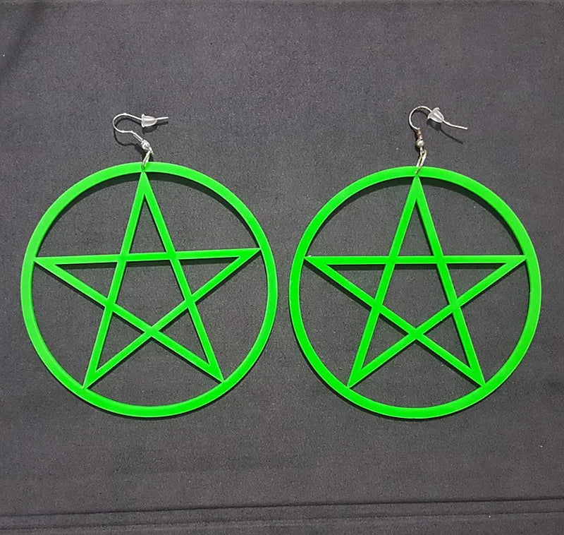 Acrylic Big Round Pentagram Drop Pink Circle Star Dangle Earrings