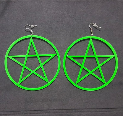 Acrylic Big Round Pentagram Drop Pink Circle Star Dangle Earrings