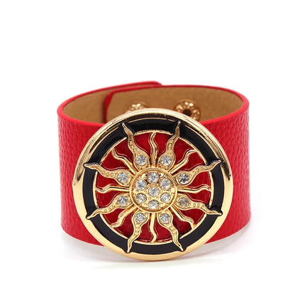 Leather Wide Circle Buckle Bracelet