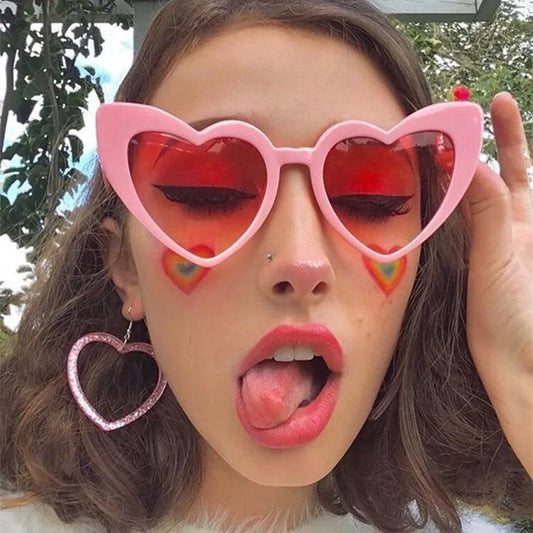 Love Heart Cat Eye Vintage Red Heart Shape Sun Glasses