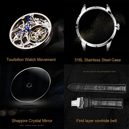Real Tourbillon Mechanical Automatic Mechanical Sapphire Glass Stainless Steel Wristwatch