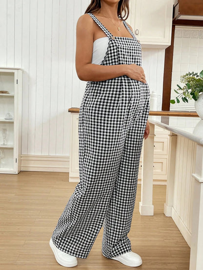 Overalls Casual Checkered Jumpsuit  Fit Maternity Overalls