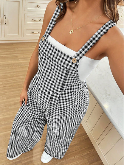 Overalls Casual Checkered Jumpsuit  Fit Maternity Overalls