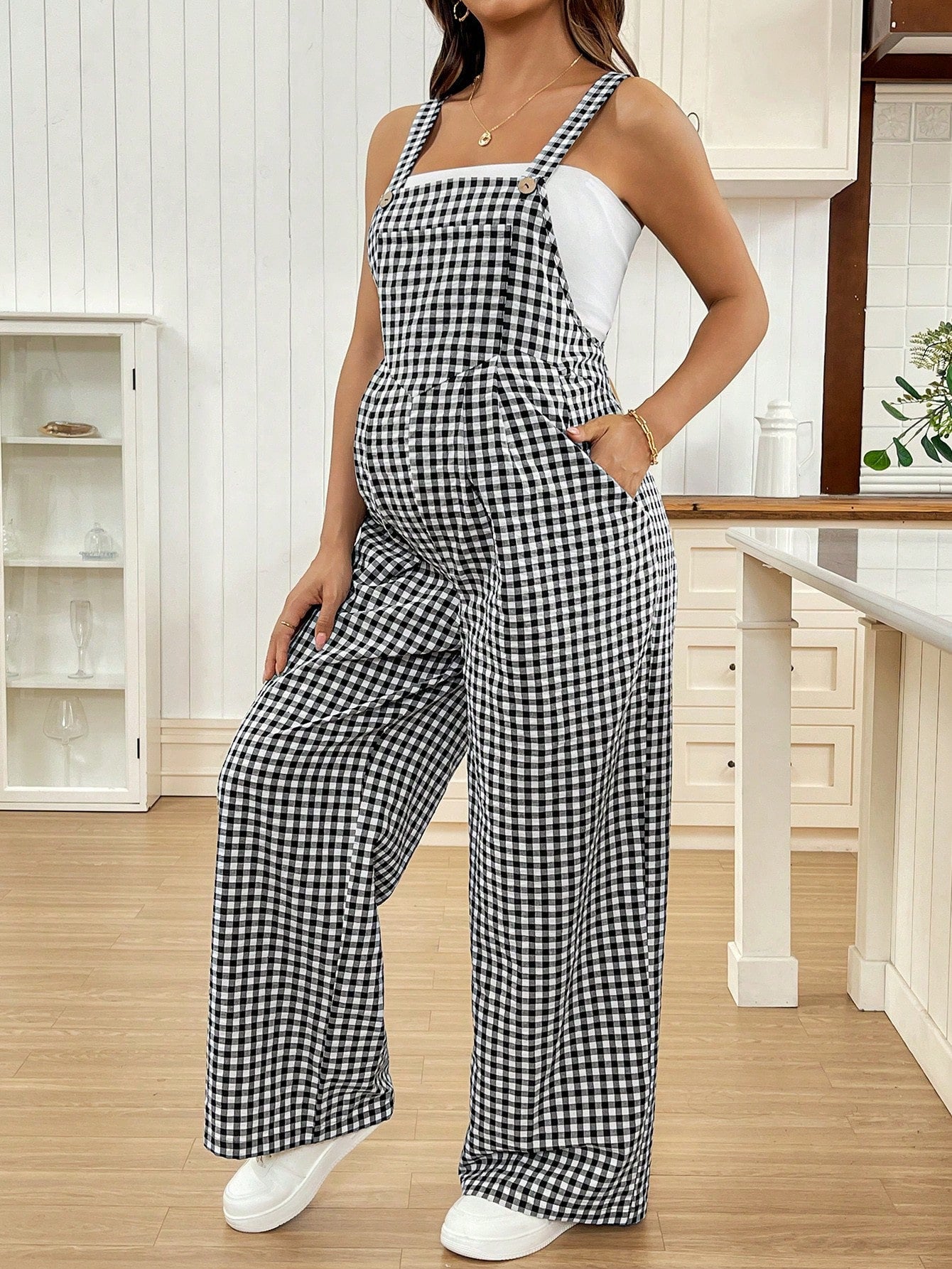 Overalls Casual Checkered Jumpsuit  Fit Maternity Overalls