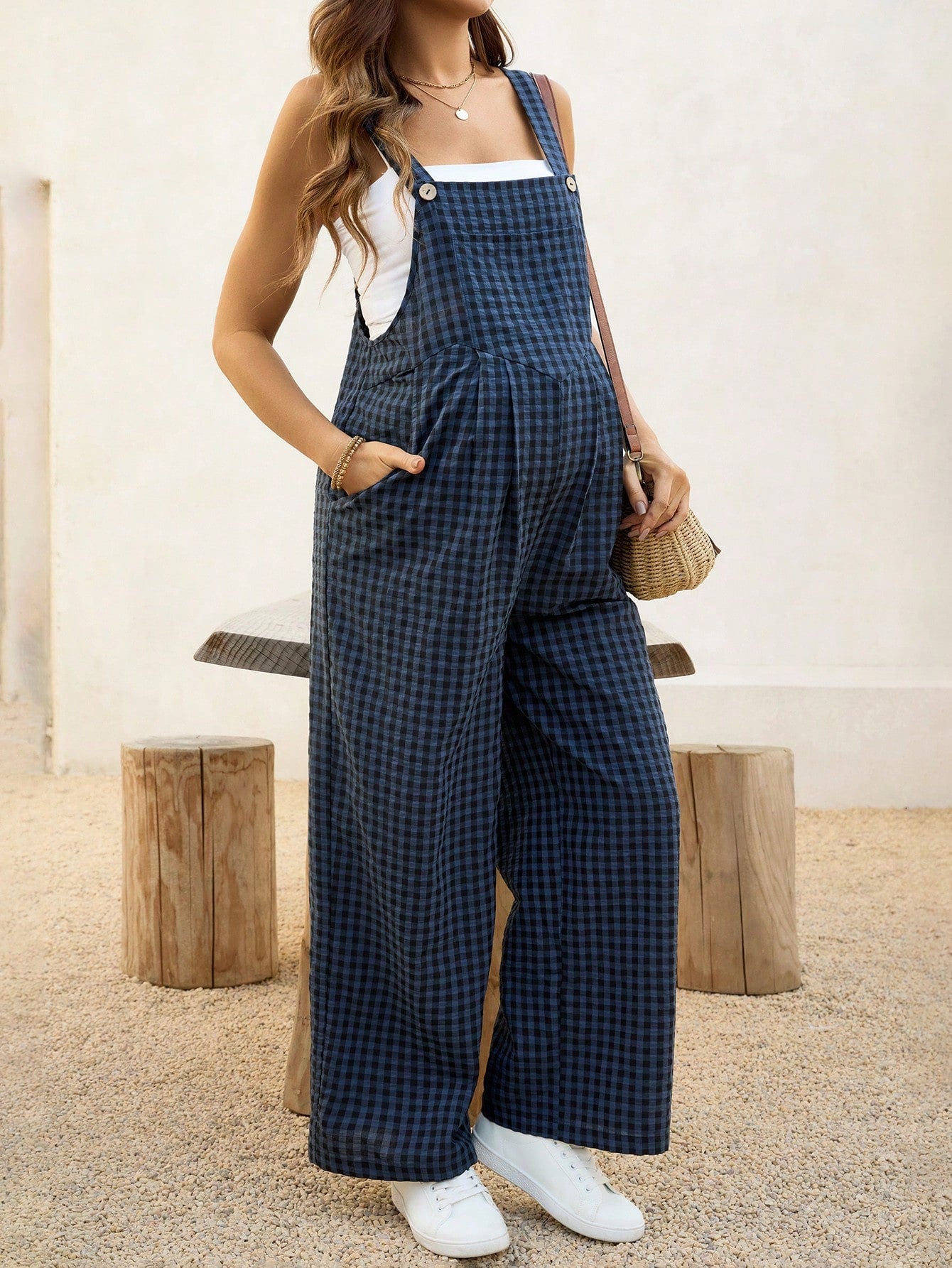 Overalls Casual Checkered Jumpsuit  Fit Maternity Overalls