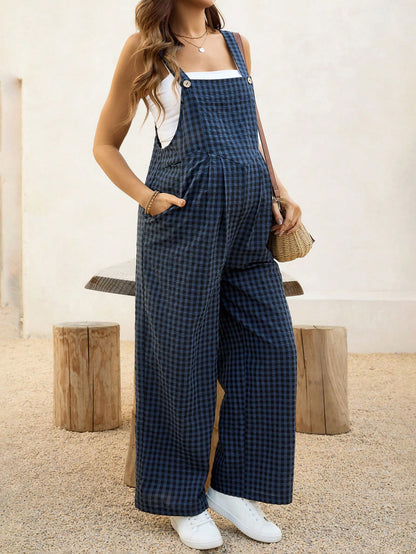 Overalls Casual Checkered Jumpsuit  Fit Maternity Overalls