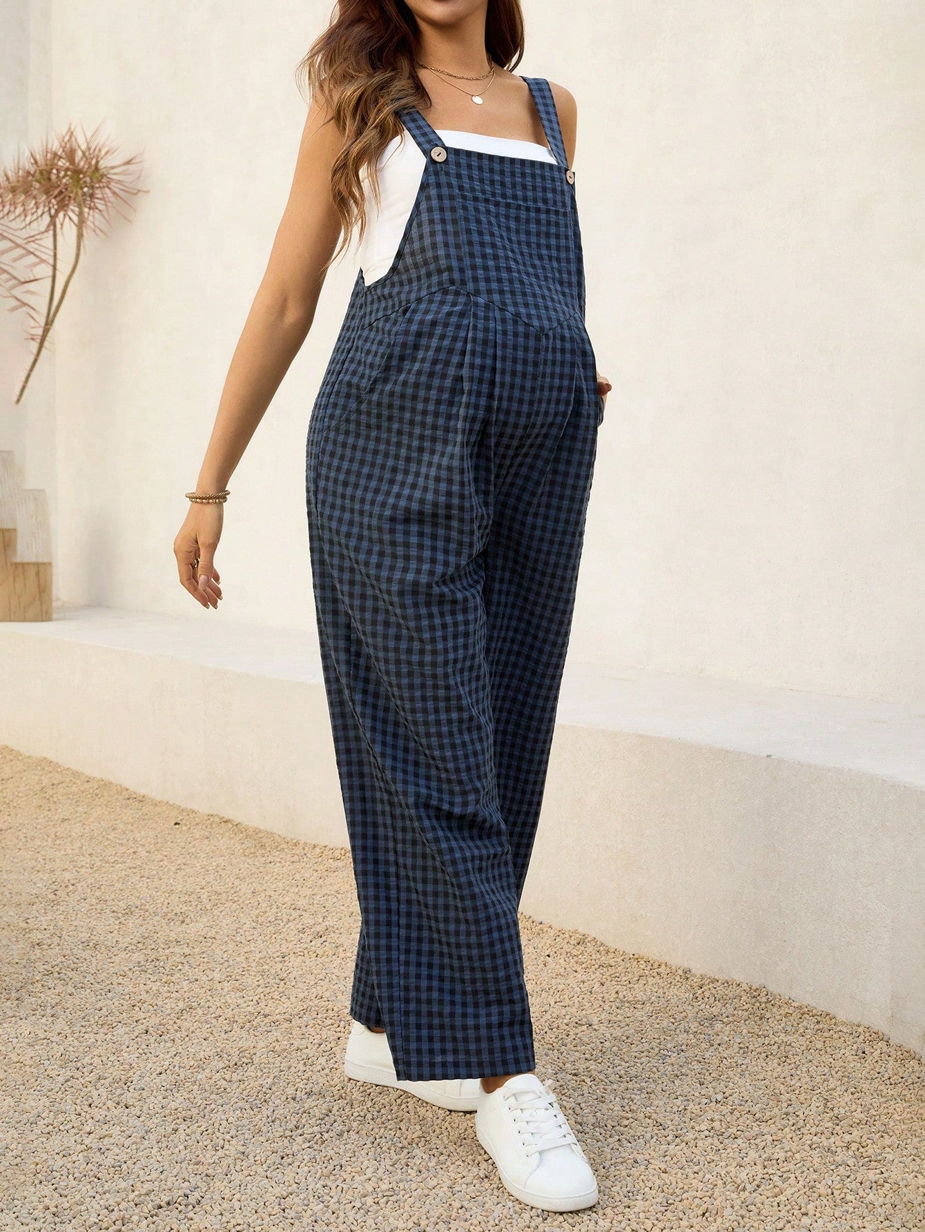 Overalls Casual Checkered Jumpsuit  Fit Maternity Overalls