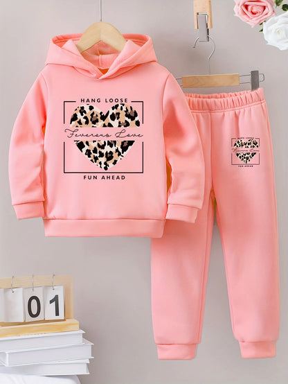 Fall/Winter casual warm print warm lining hoodie sweatpants set