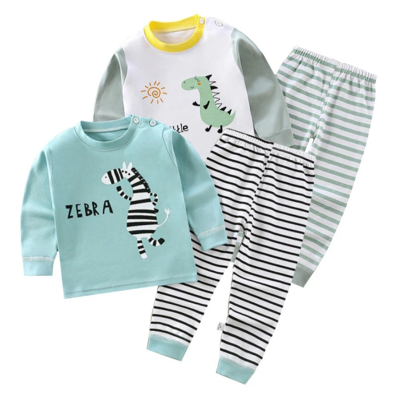 Cartoon Print Kids Cotton Sleepwear Spring Autumn 1-6 Year Pajamas Set