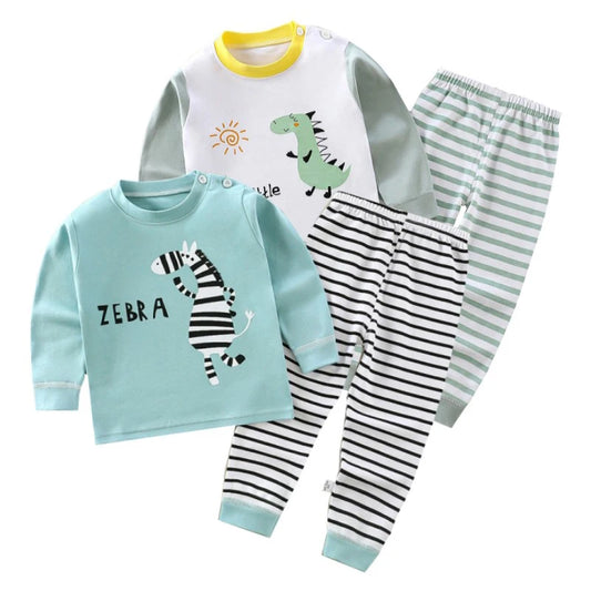 Cartoon Print Kids Cotton Sleepwear Spring Autumn 1-6 Year Pajamas Set
