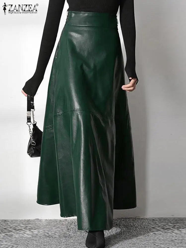 Elegant Long Casual High Waist PU Leather Maxi Skirts