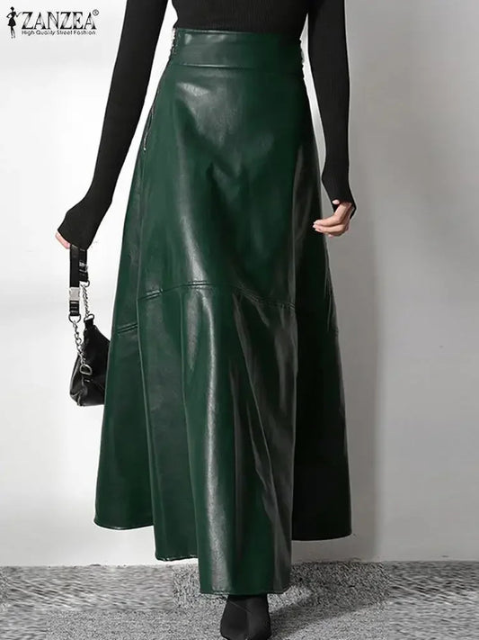 Elegant Long Casual High Waist PU Leather Maxi Skirts