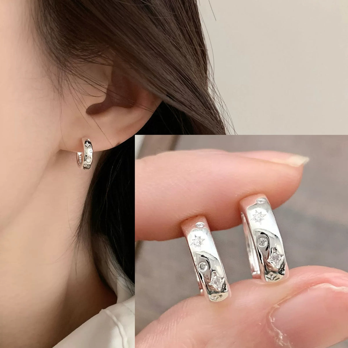 925 Sterling Silver Frosting Hoop Crossing Line Hollow Out Earrings