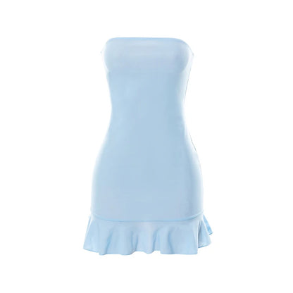 Soft  Tender Slight Blue Strapless Mini Dress