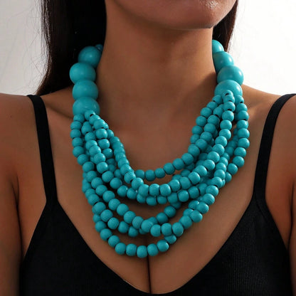 African Bohemian Wooden Bead Handmade Necklace