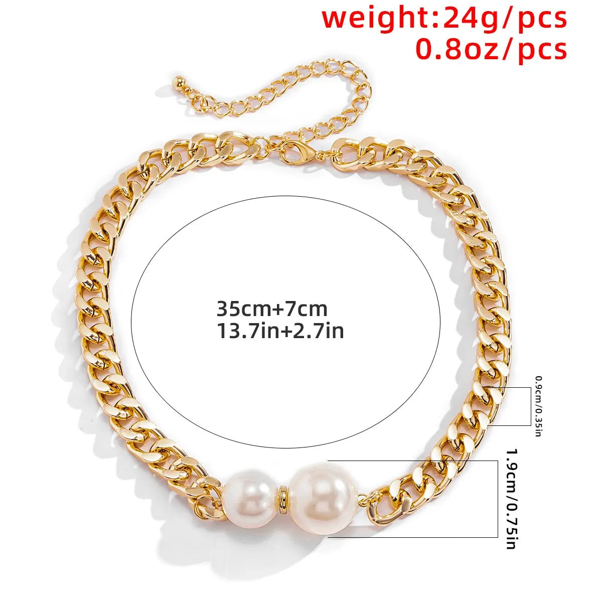 Punk Cuban Chains Imitation-Pearl Pendant Necklace