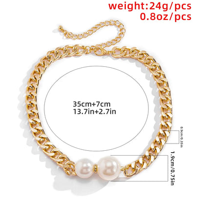 Punk Cuban Chains Imitation-Pearl Pendant Necklace