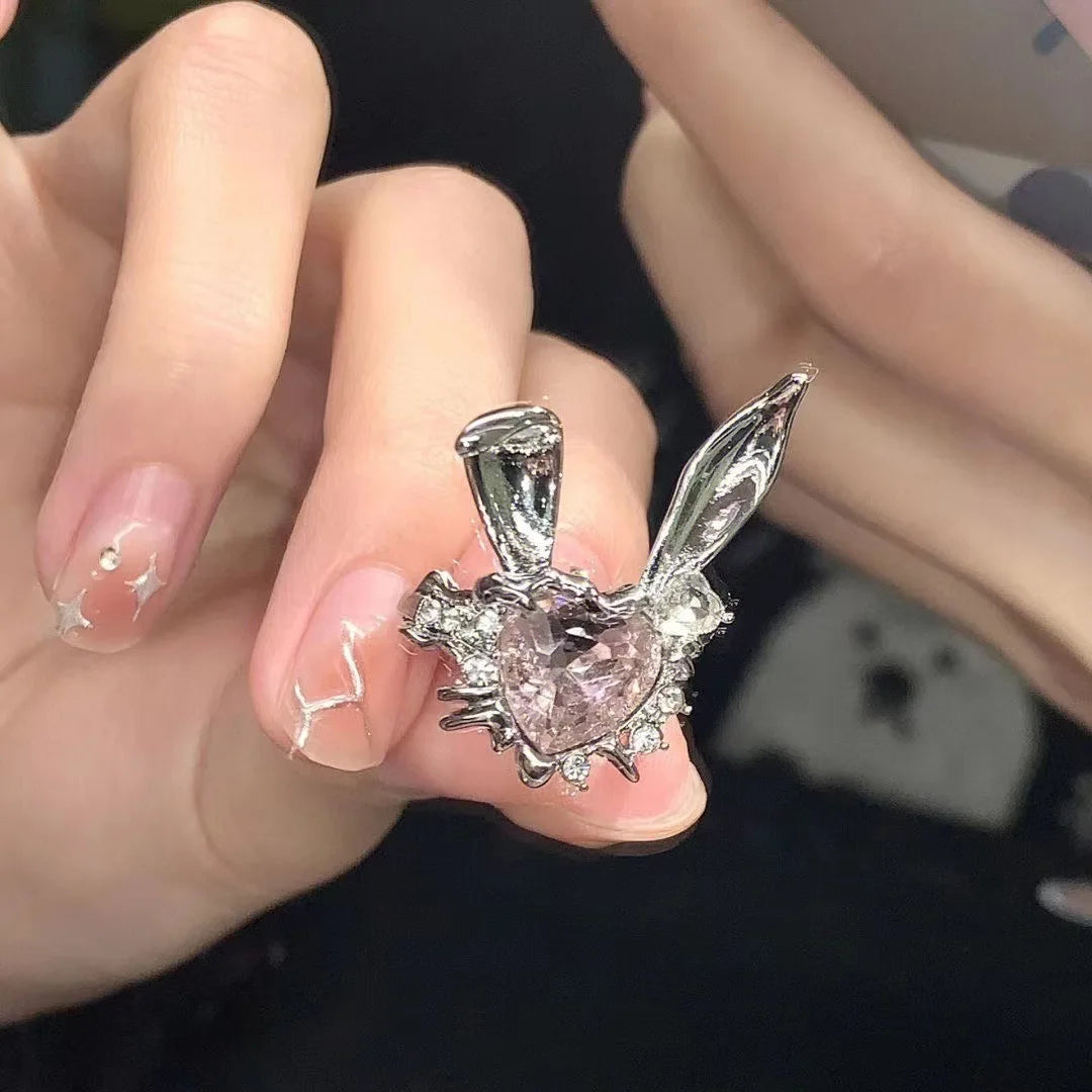 Romantic Lovely Pink Bowknot with Micro Bow Tie Zircon Rings