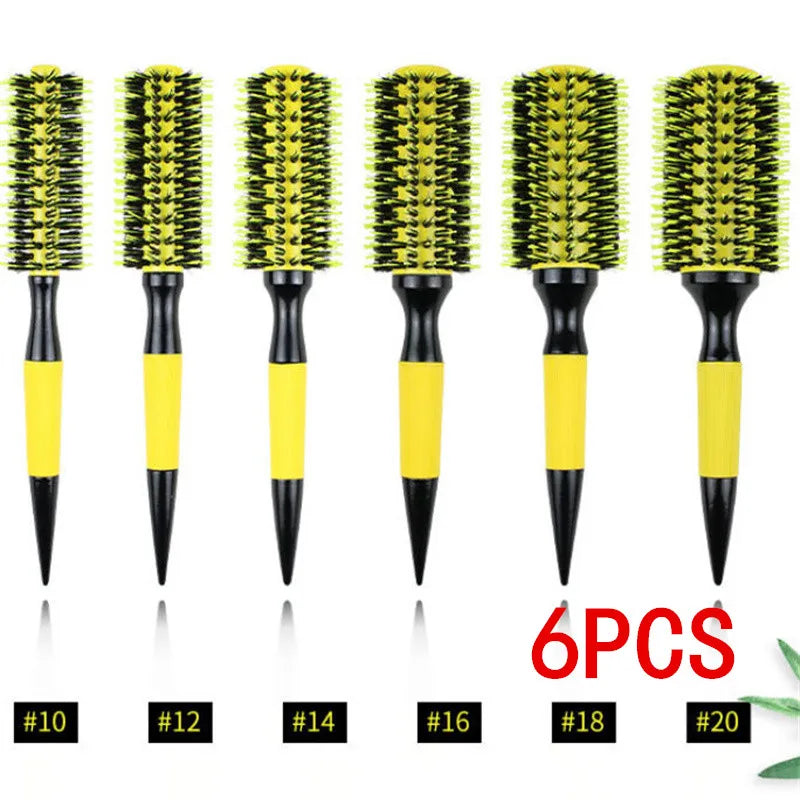 1/6pcs Yellow Boar Bristle Hair Comb Professional Round Hair Brush Curling Combs