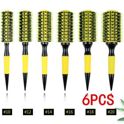1/6pcs Yellow Boar Bristle Hair Comb Professional Round Hair Brush Curling Combs