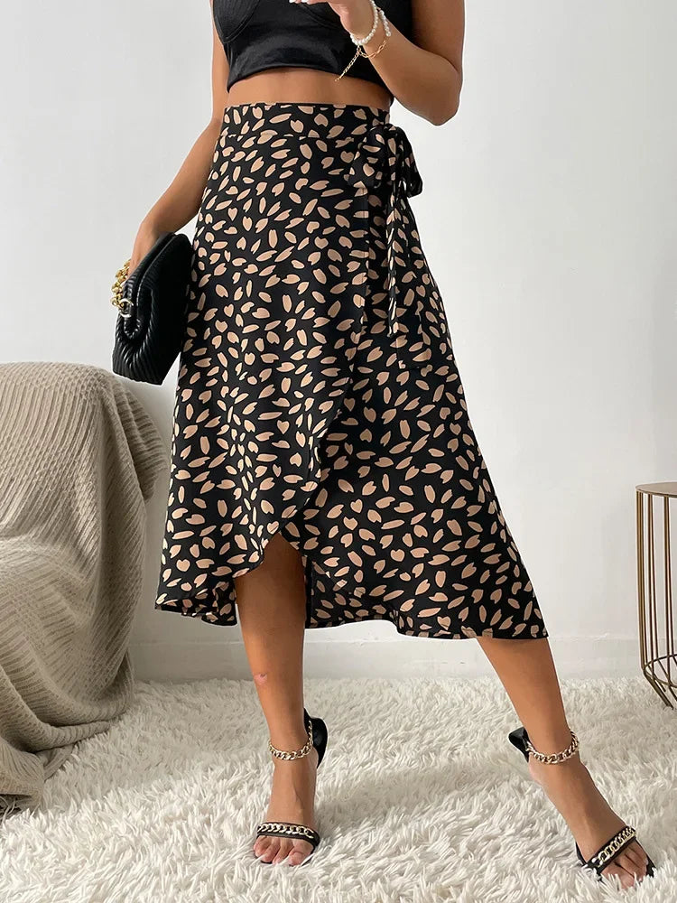 Casual Print Tie Side Wrap High Waist Skirts