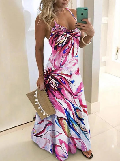 Slimming Slim Fit Base Floral Spaghetti Strap Dress