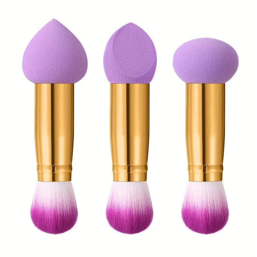 3 Pcs Double Ended Purple Makeup Sponge and Brush Set