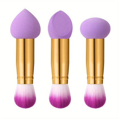3 Pcs Double Ended Purple Makeup Sponge and Brush Set