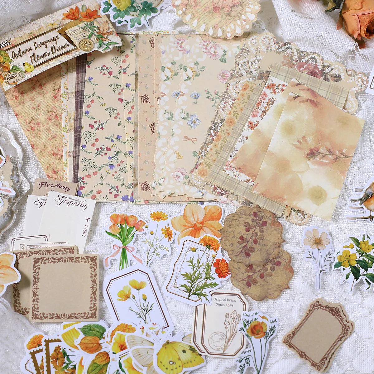 100 Pcs Vintage Scrapbooking Paper Collage Self-Adhesive Stickers