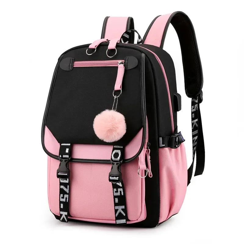 Large USB Port Canvas Schoolbag
