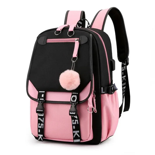 Large USB Port Canvas Schoolbag