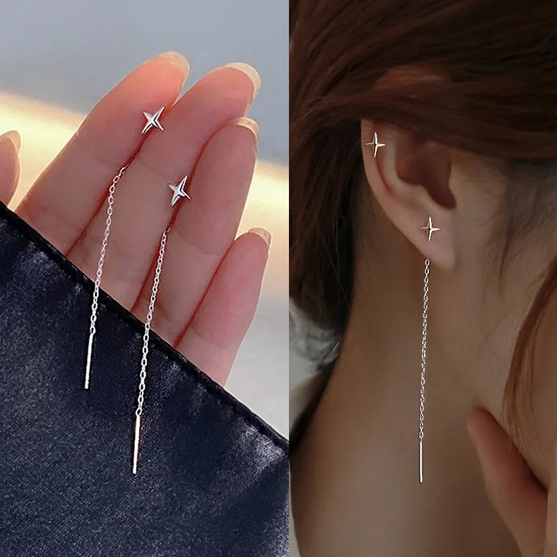 Silver Crystal Tassel Cuff Ear Clip Earring