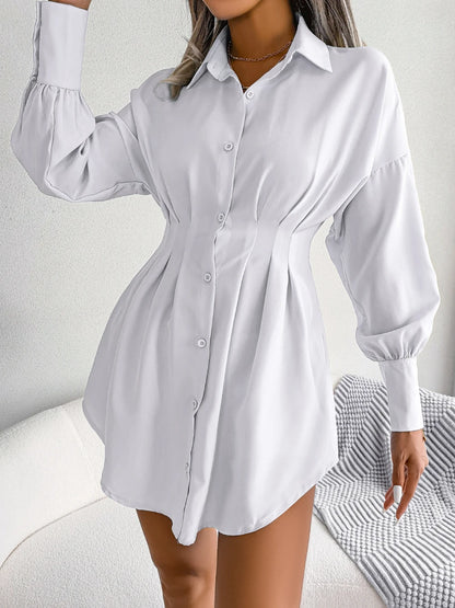 Casual Buttons Long Sleeve Mini Dress