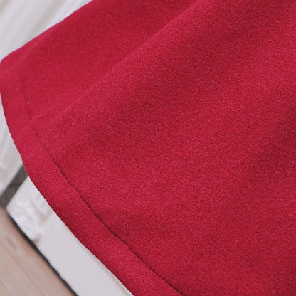 Red Fleece Coat Beret Winter Long Sleeves Warm Princess Outfit Dress