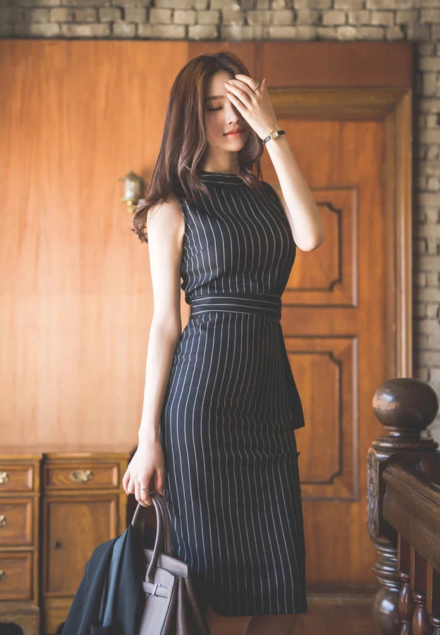 Sexy Tank Sleeveless High Waist Stripe Office Dress