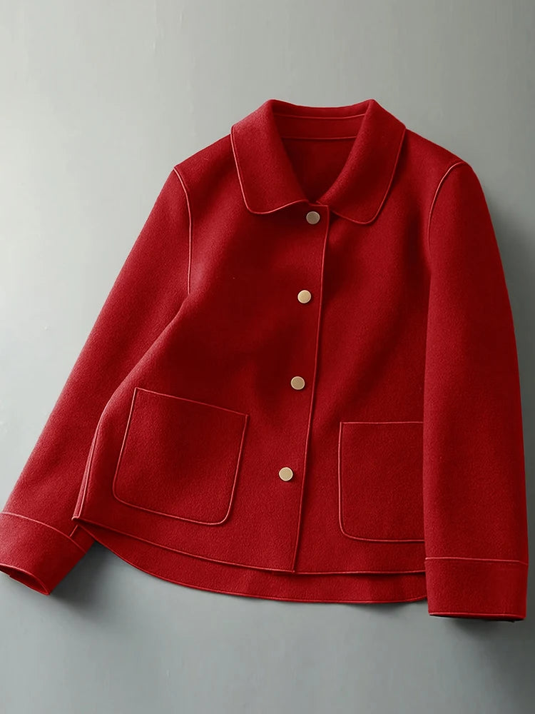Classic Solid Short Woolen Warm Clothing Button Up Coat