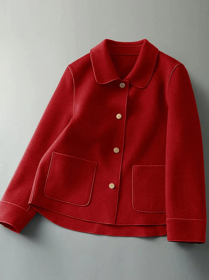 Classic Solid Short Woolen Warm Clothing Button Up Coat