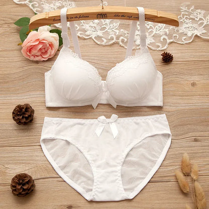 Girl Sweet Wireless Bra Lace Bows Underwear Sets