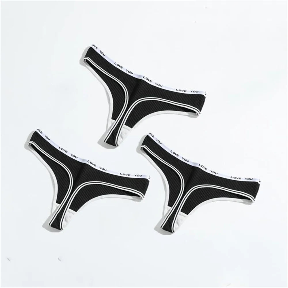 3pcs Ribbed Cotton G String Lingerie