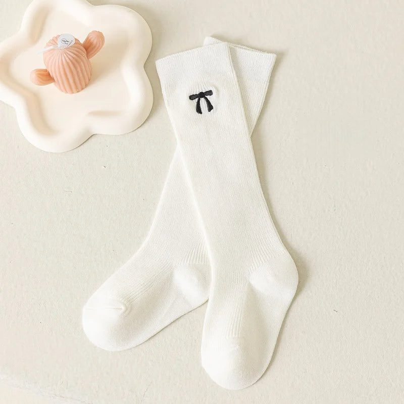 Spring Autumn Girls Knee High Socks Cotton Bow Socks for 3-12Y