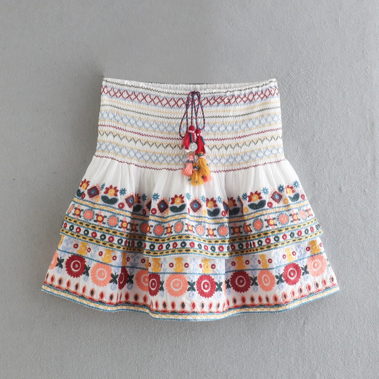 American Style Ethnic Style Top Shirt Contrasting Half Skirt Set