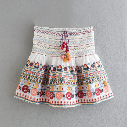 American Style Ethnic Style Top Shirt Contrasting Half Skirt Set