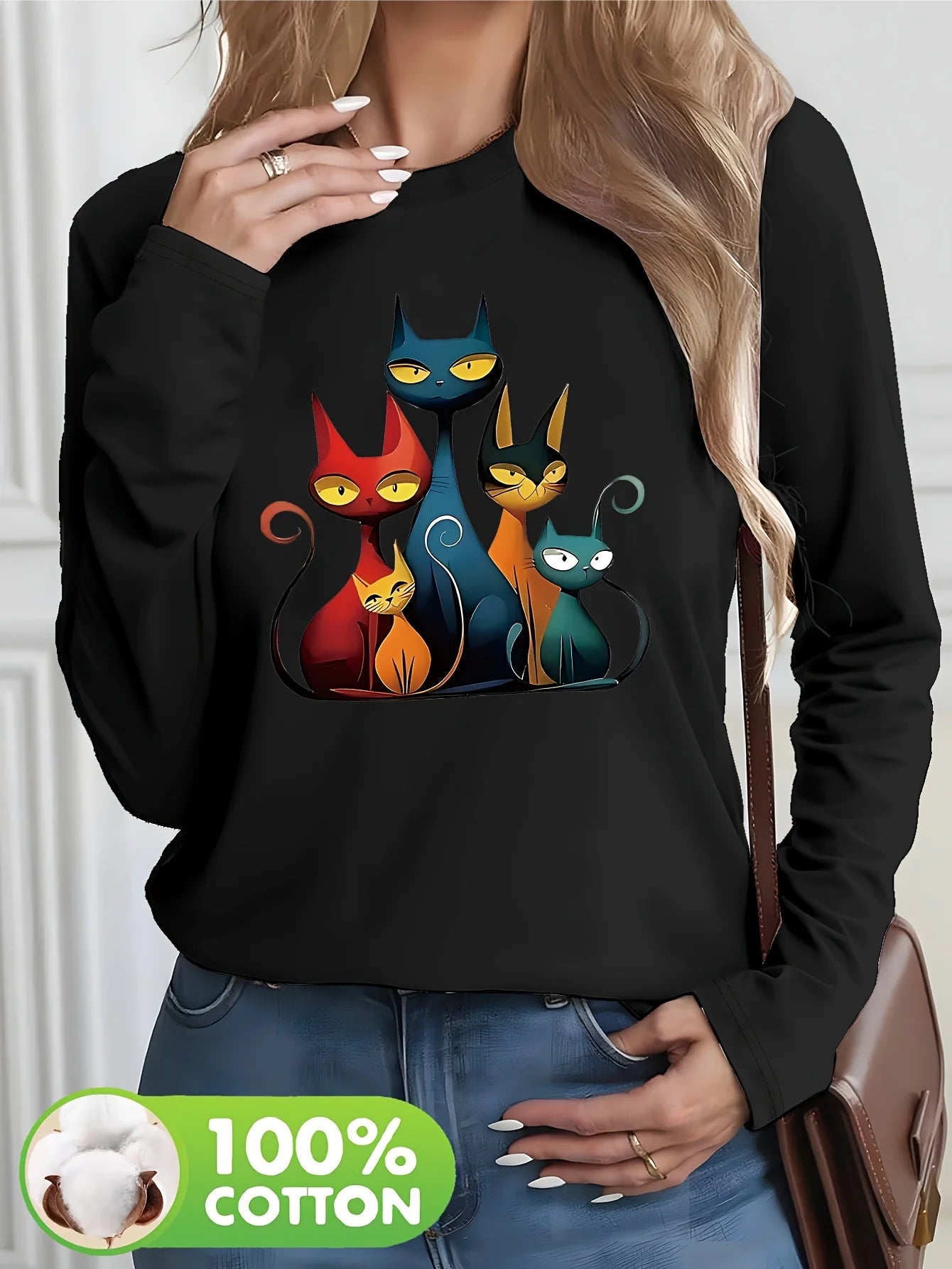 Pure cotton casual heart-shaped long sleeved T-shirt