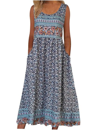 Sleeveless Bohemian floral flowing Dress