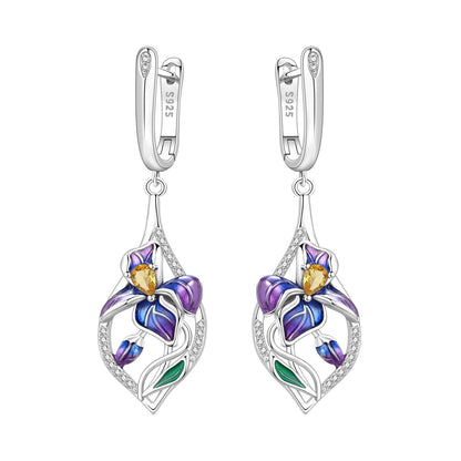 Orstarry Original 925 Sterling Silver Blue Iris Flower Earrings