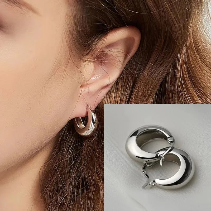 925 Sterling Silver Frosting Hoop Crossing Line Hollow Out Earrings